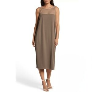 Piphany Midi Dress Sleeveless XL Two-Tone Beige Sheer Bodice Minimalist Chic New